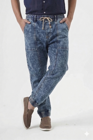 Acid Wash Denim Utility Pants